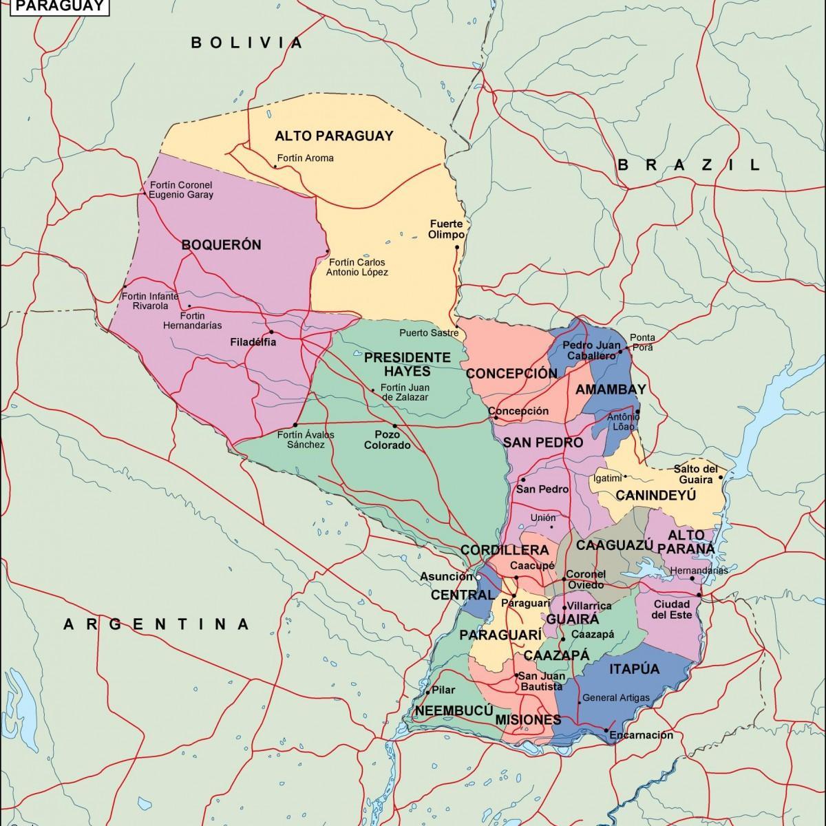 Mapa de política Paraguai