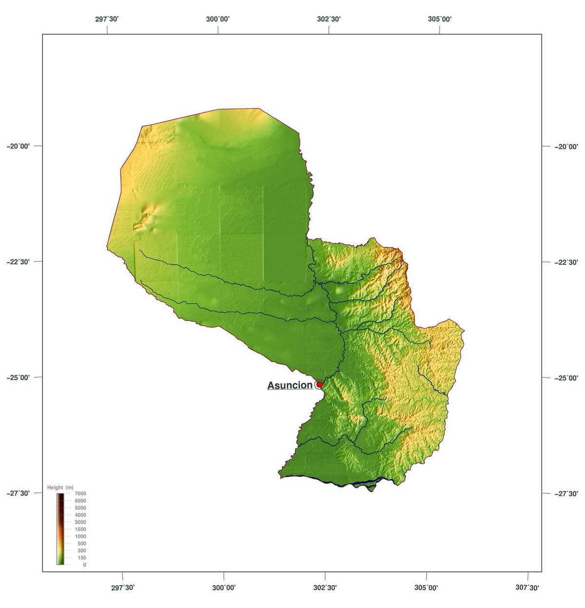 Mapa de física Paraguai